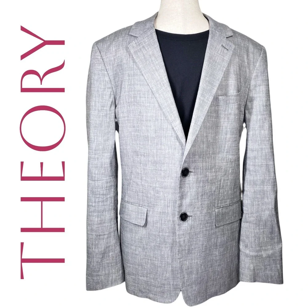 Theory Gansevoort Linen Wool Blazer Mens 38R Gray Slub Summer Suit Jacket Resort